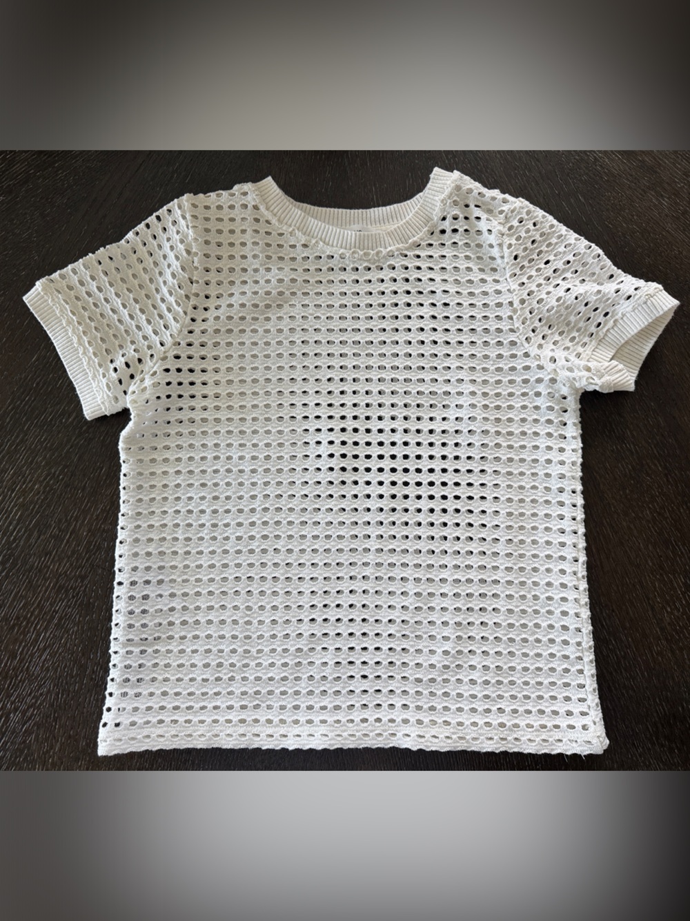 Mango White Open-Knit crochet style Short Sleeve Tee top